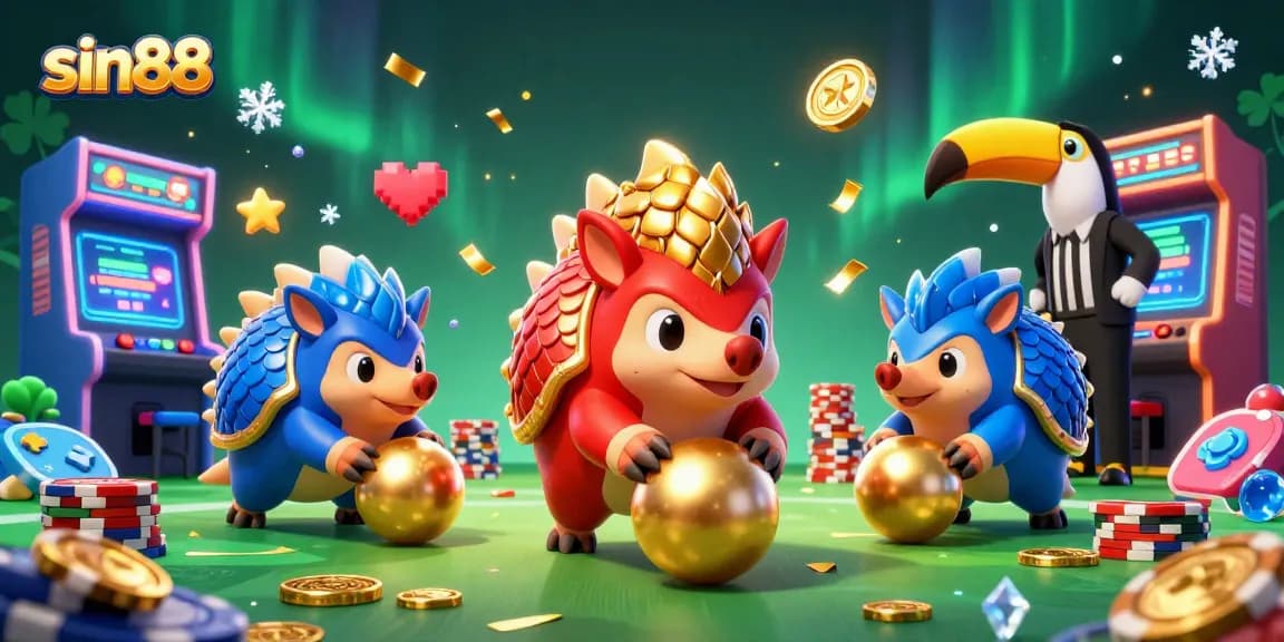 Experience thrilling gameplay at sin88 with rival pangolins bowling through poker chips in this lively digital scene.