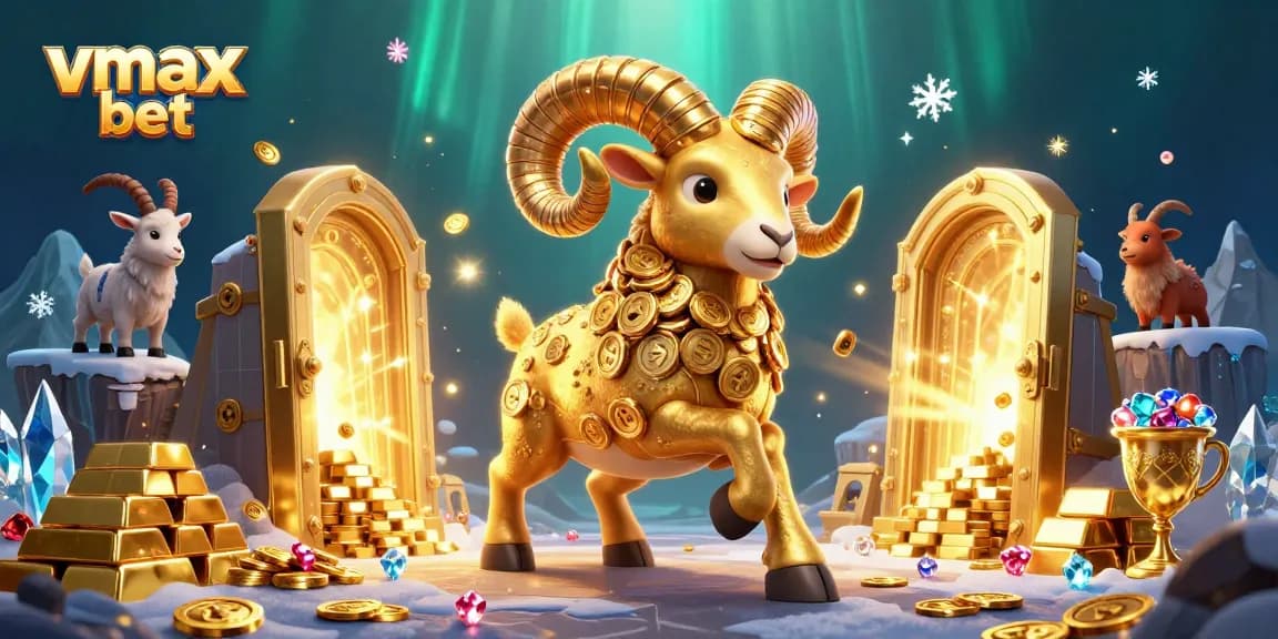 Engage in thrilling victories at vmax bet with a golden ram charging through a treasure-filled casino.