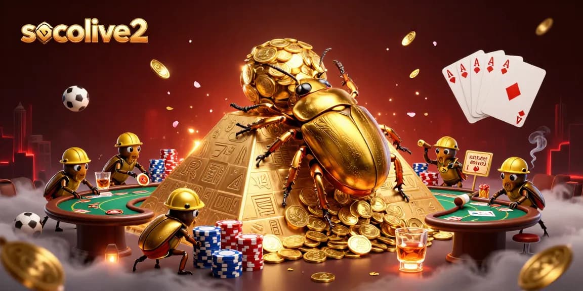 Socolive2 showcases a golden dung beetle rolling coins, capturing the excitement of sports betting.