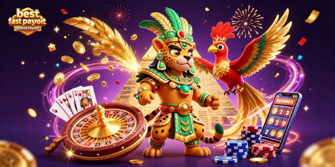 Experience the excitement at the best fast payout online casino with a vibrant 3D scene of winning action and celebration.