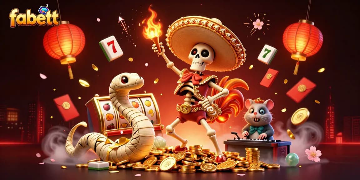 fabett energizes the casino scene with a vibrant celebration featuring cartoon characters and slot game elements.