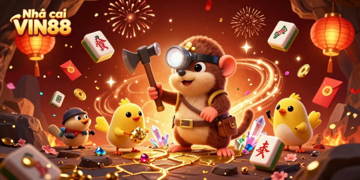 Experience thrilling mining for treasure at Nhà cái VIN88 with this vibrant illustration of casino elements.