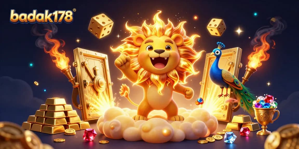 Engage in thrilling games at badak178 while surrounded by dazzling casino treasures in a vibrant 3D scene.
