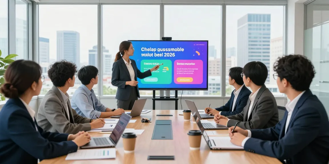 Team collaborating in a modern office discussing cheap business mobile deals for 2026.