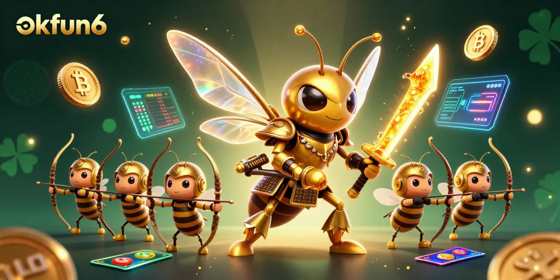 Engage with okfun6's vibrant casino experience featuring a samurai hornet and crypto elements.
