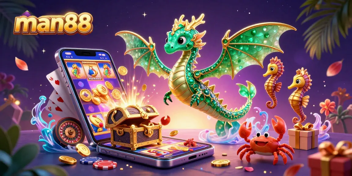 Engage with man88, exploring a vibrant casino scene with thrilling games and characters.