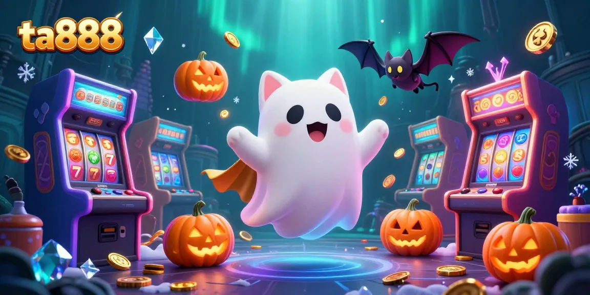 Experience thrilling adventures at ta888 amidst floating ghost cats and vibrant slot machines.