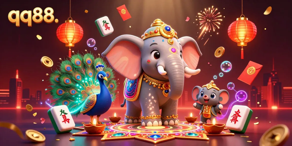 Engage with thrilling qq88 online gaming featuring festive characters and casino elements in vivid detail.