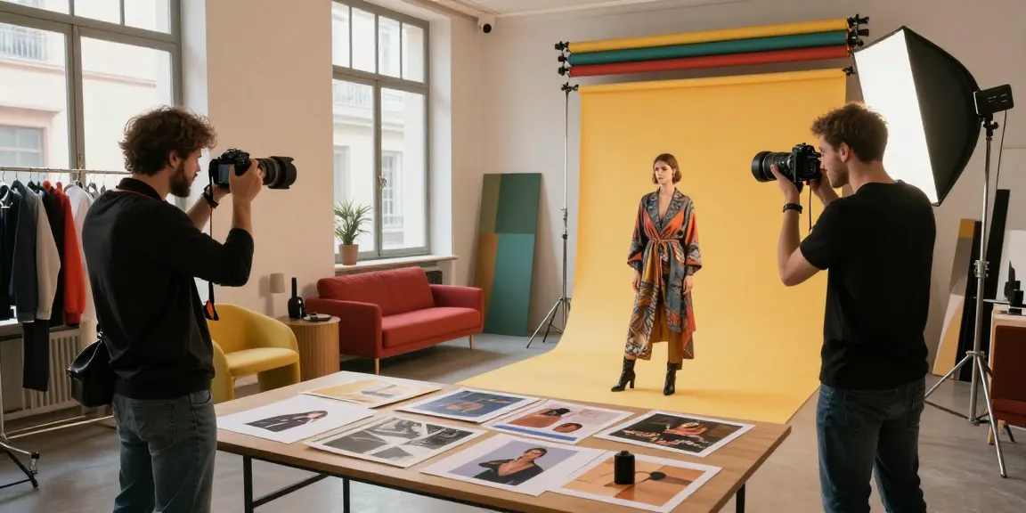 Momento affascinante in uno studio fotografico Milano vibrante che mostra la fotografia di moda.