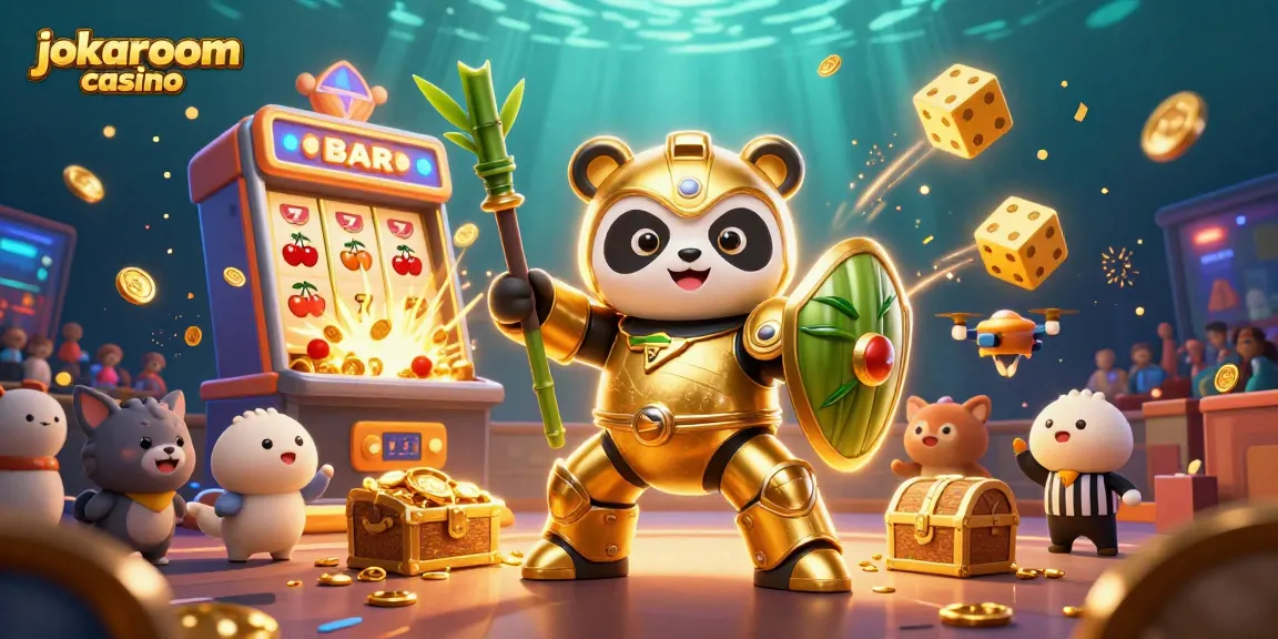 Experience the thrill of jokaroom casino with a dazzling 3D scene filled with vibrant gaming elements.