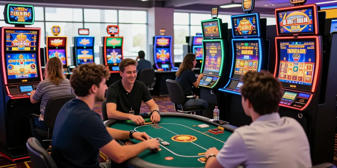 Esperienza di gioco entusiasmante nei casino non AAMS, con diversi giocatori che si divertono con vari giochi in un'atmosfera vivace di casinò online.