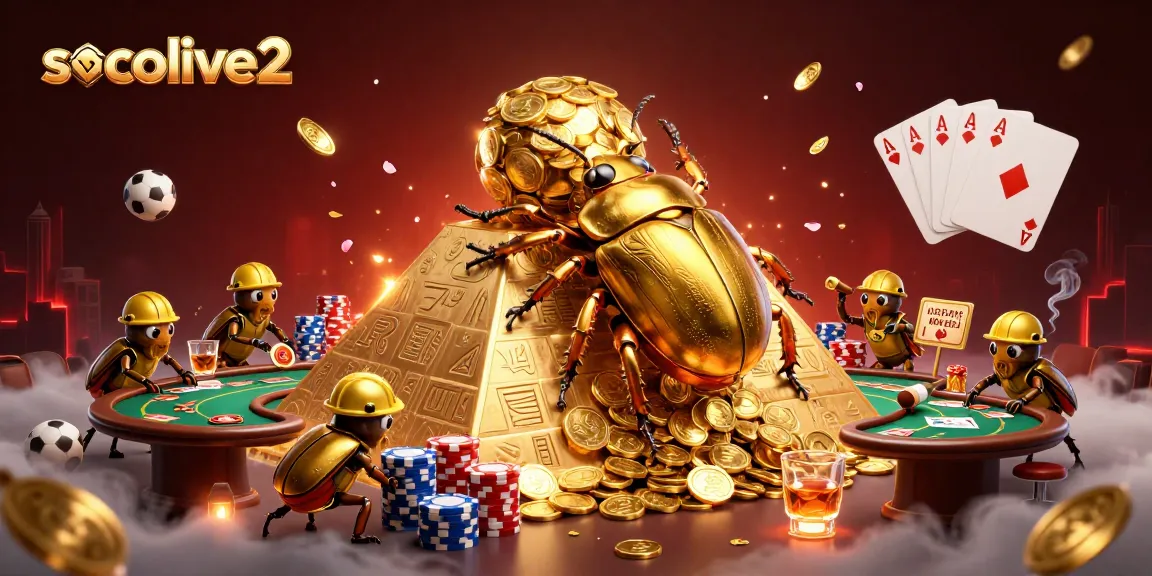 Socolive2 showcases a golden dung beetle rolling coins, capturing the excitement of sports betting.