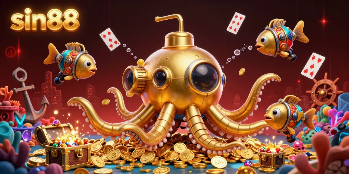 Experience sin88's thrilling underwater casino adventure with a golden kraken and mechanical fish.