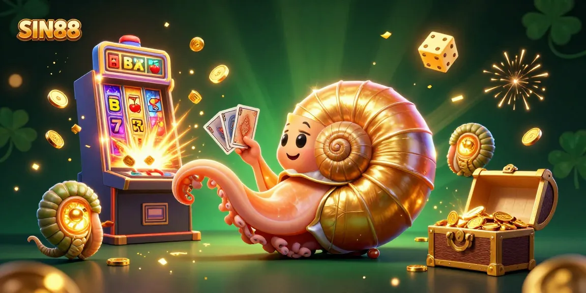 SIN88 Casino scene with a nautilus roulette wheel and exploding slot machine gems