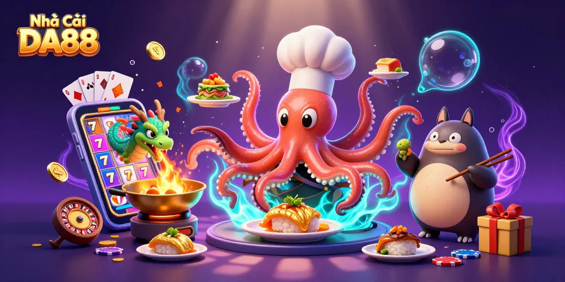 Experience thrilling gameplay at Nhà cái DA88 with a dynamic scene featuring casino elements and rich characters.