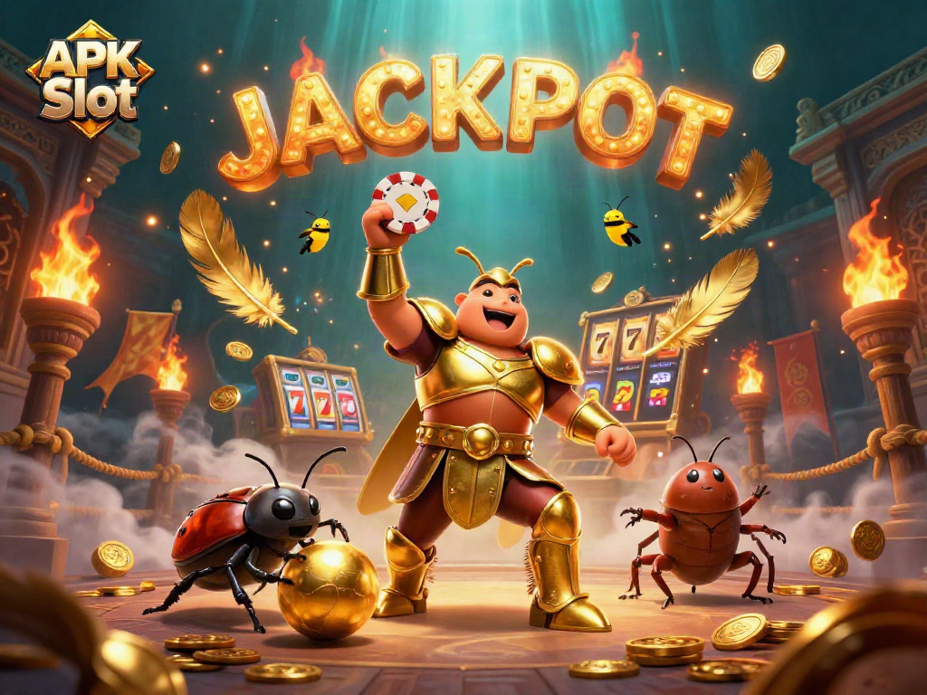 Spin to win big with APK Slot in a vibrant casino-themed illustration featuring dynamic characters and elements.