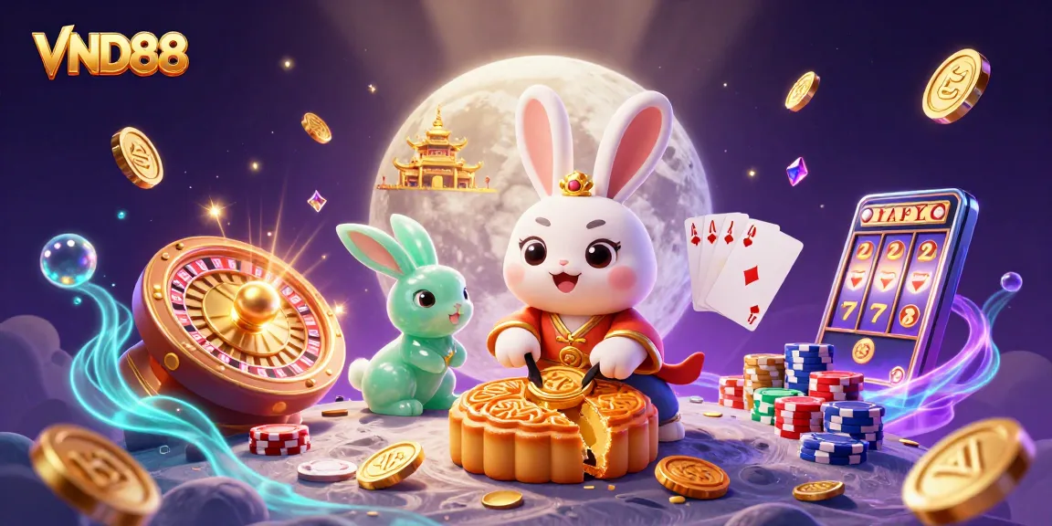 Engage with VND88's exciting casino games featuring lunar rabbits and dazzling treasures.
