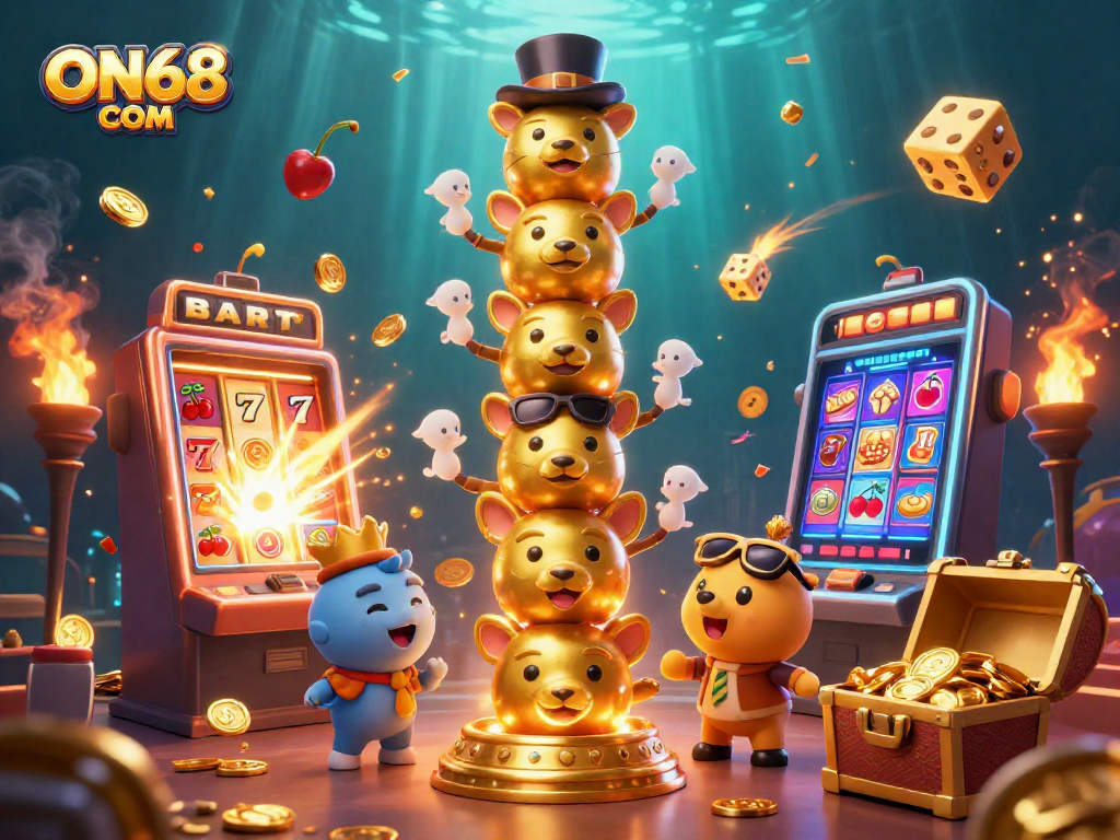 Win big with ON68 COM at a vibrant casino scene full of joyful characters and exciting features.