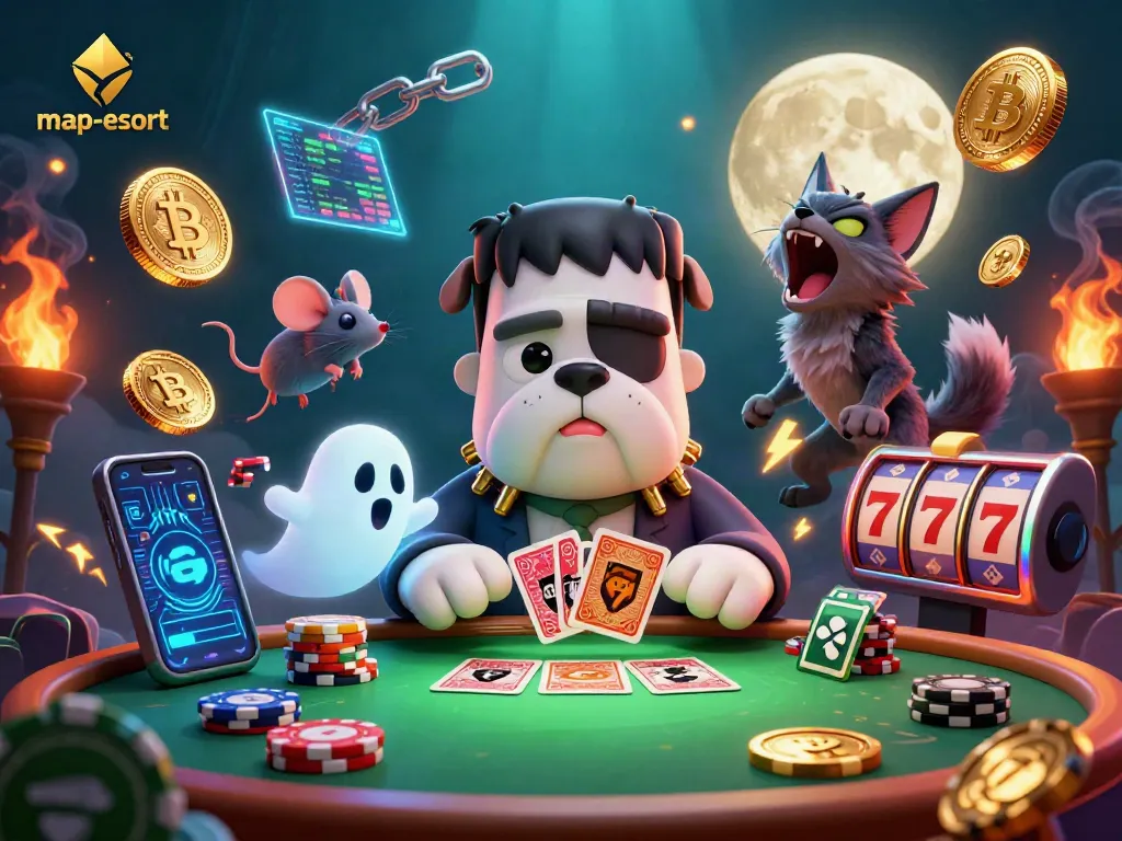 Engage with the thrilling map-escort scene of a whimsical 3D casino featuring lively characters.