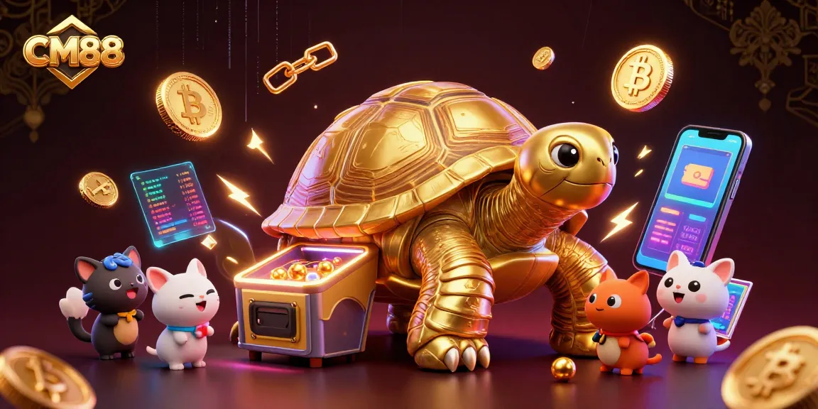 Join the excitement at CM88 with a unique pinball tortoise and crypto coins, packed with vibrant gaming energy!