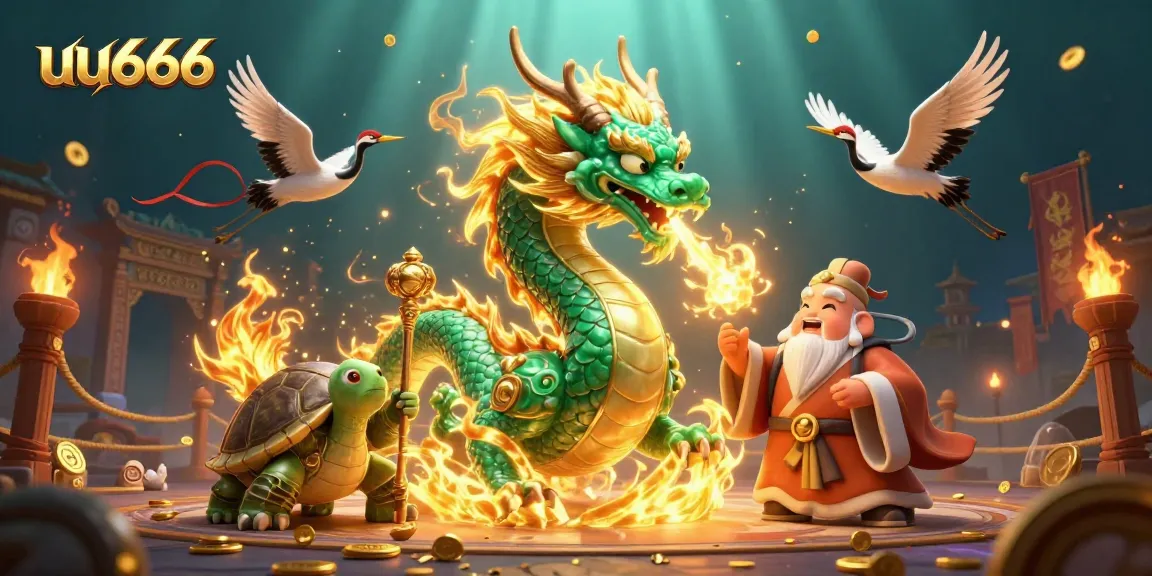 Experience the uu666 dragon breathing fire among vibrant casino elements in this artistic illustration.