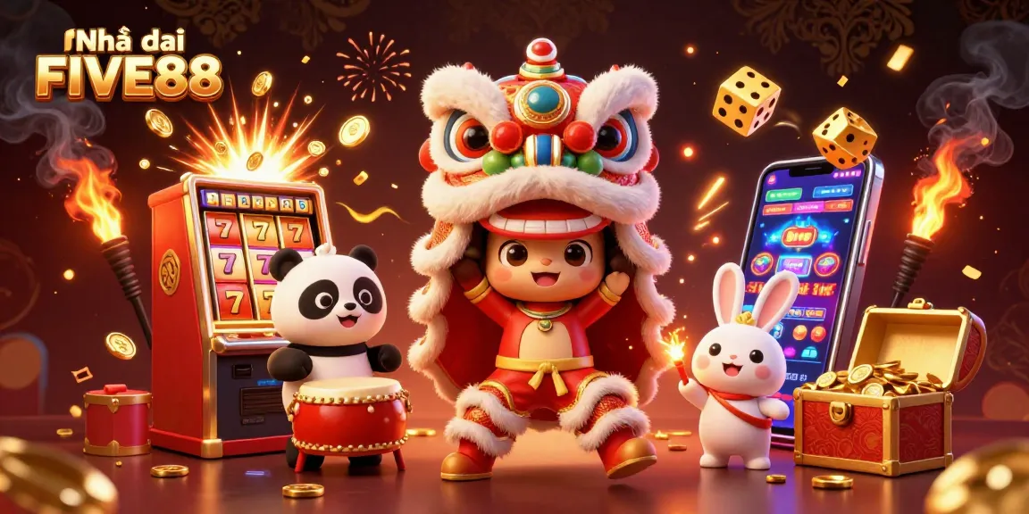 Experience the thrilling environment at Nhà cái FIVE88 with vibrant celebrations and dynamic gaming elements.