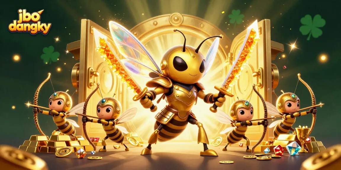Engage in thrilling gameplay with jbo dangky as the golden hornet leads a treasure-packed adventure in this vibrant scene.