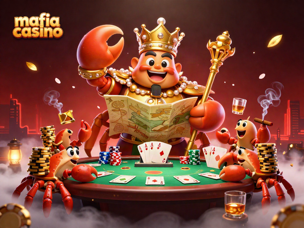 Experience the vibrant gaming world of mafia casino featuring a golden crab emperor and poker dynamics.