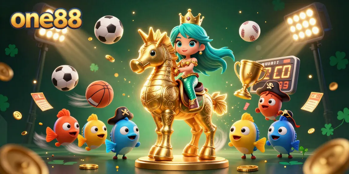 Experience the thrill of winning with one88's vibrant 3D casino illustration depicting dynamic sports betting action.
