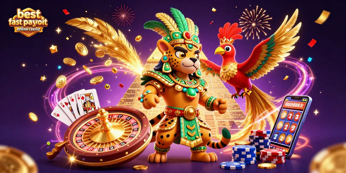 Experience the excitement at the best fast payout online casino with a vibrant 3D scene of winning action and celebration.