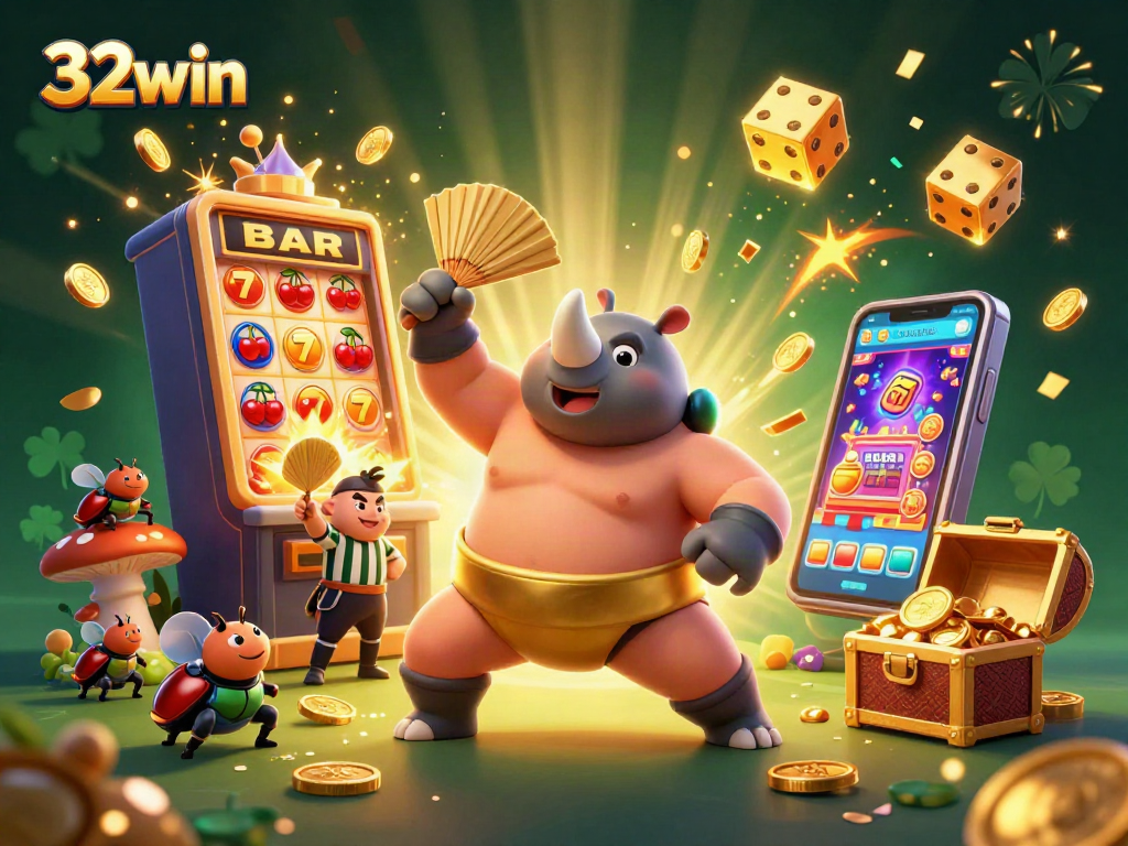 32win captivates players with thrilling jackpot visuals in a dynamic casino scene.