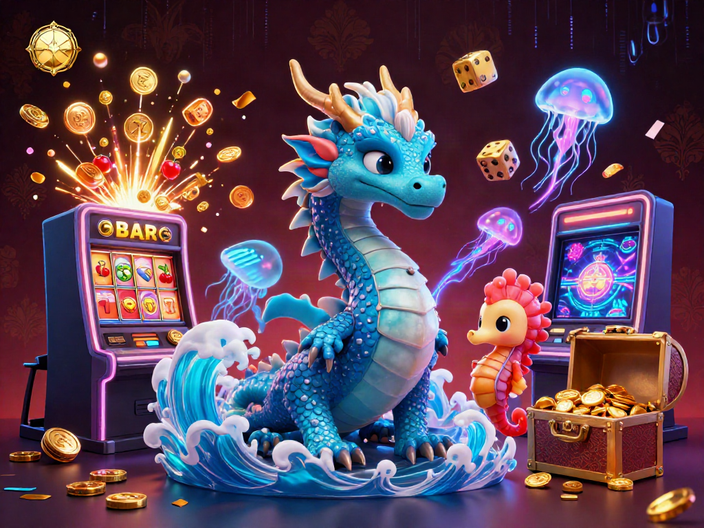 Experience the thrill of GK88 with a vibrant 3D illustration of casino elements and magical characters.
