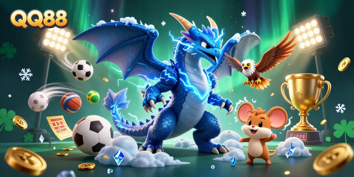 Experience the thrill of QQ88 with vibrant sports and gaming elements in an electrifying scene.