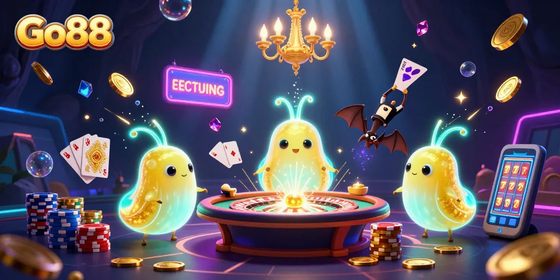 Engage with Go88's vibrant 3D casino scene featuring animated glowworms and captivating game elements.
