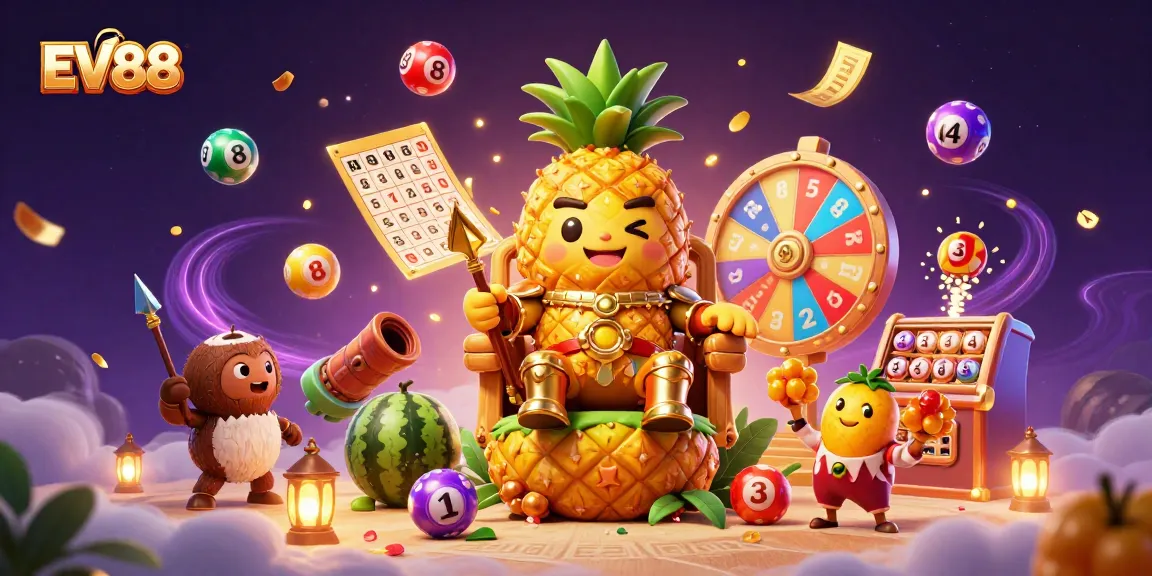 Join the fun at EV88 with animated characters celebrating gaming excitement in a vibrant casino scene.