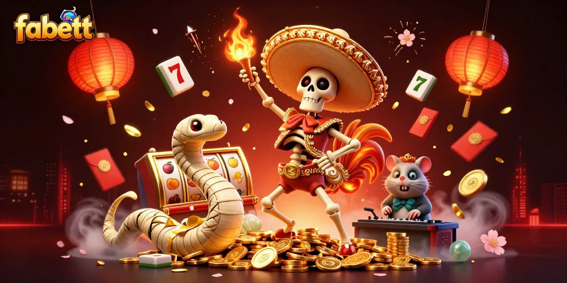 fabett energizes the casino scene with a vibrant celebration featuring cartoon characters and slot game elements.