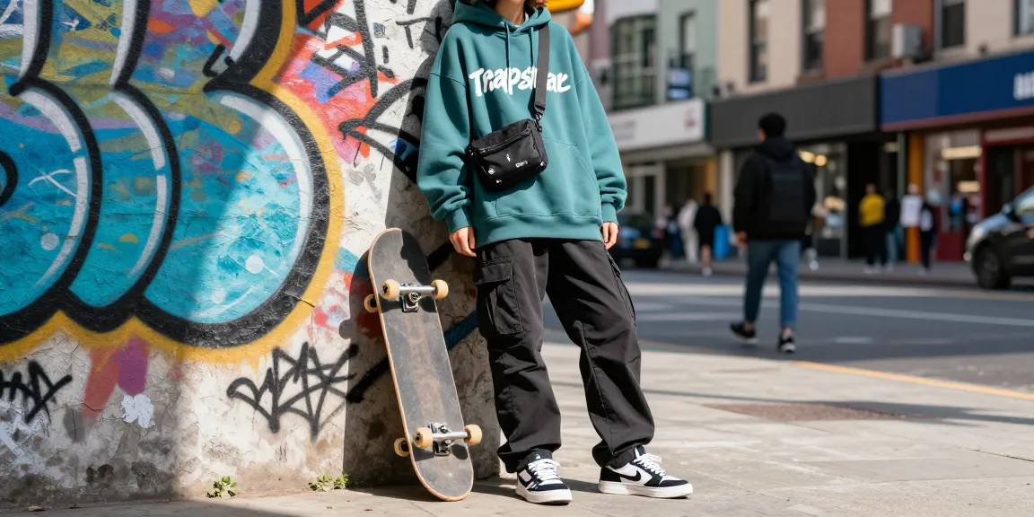 Scena di lifestyle streetwear di Trapstaritaly.com.co con un outfit urbano elegante e uno sfondo di graffiti.
