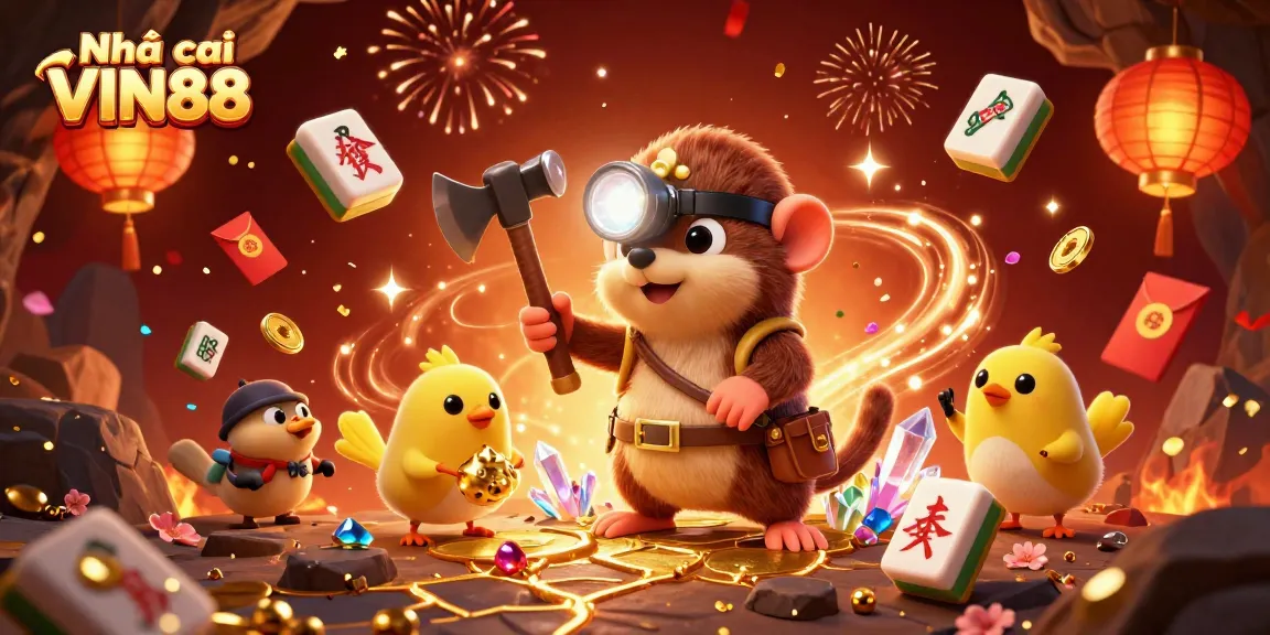 Experience thrilling mining for treasure at Nhà cái VIN88 with this vibrant illustration of casino elements.