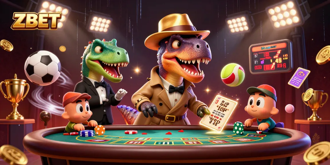 ZBET entertains with a velociraptor card counter amidst an exciting blackjack scene.
