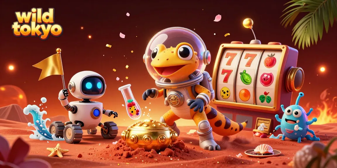 Join the fun at wild tokyo casino with a vibrant scene of a Martian gecko discovering treasures!