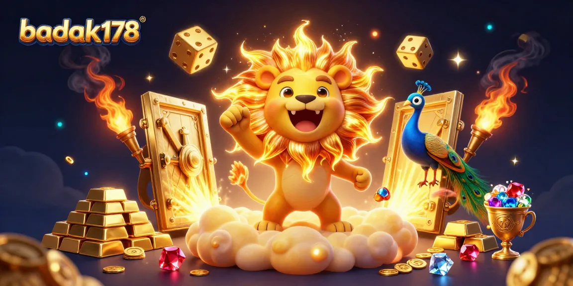 Engage in thrilling games at badak178 while surrounded by dazzling casino treasures in a vibrant 3D scene.