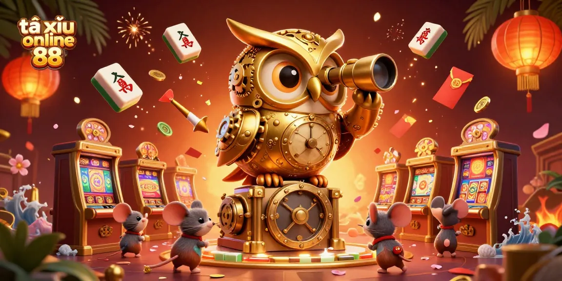 Experience the excitement of tài xỉu online 88, featuring a golden owl amidst vibrant casino elements.