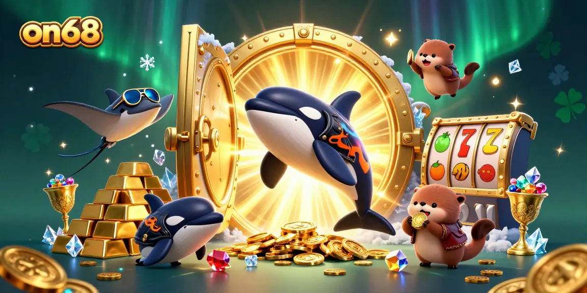Engage in thrilling action with on68 as vibrant casino characters celebrate big wins in a colorful scene.