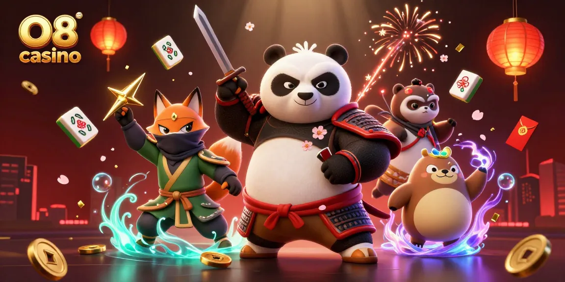 Engage with O8 casino through thrilling gameplay featuring samurai panda and friends.
